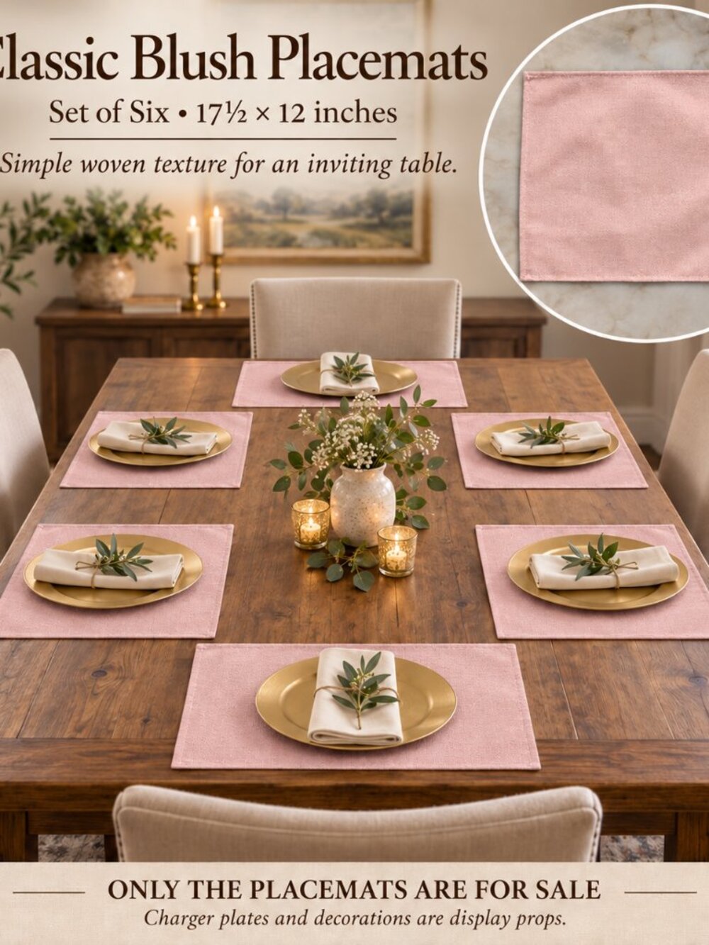 Classic Blush Woven Placemats — Set of Six